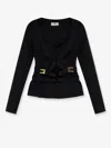 Elisabetta Franchi Cross-front Paneled Jacket With Sweetheart Neckline And Buckle Detailing In Black