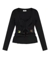 Elisabetta Franchi Cross-front Paneled Jacket With Sweetheart Neckline And Buckle Detailing In Black
