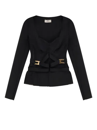 ELISABETTA FRANCHI STRETCH FABRIC BLAZER WITH METAL DETAILS