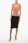 Elisabetta Franchi Stretch Fabric Sheath Dress With Color Block Pattern In Neutral