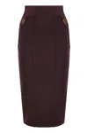 Elisabetta Franchi Gold-colored Buckle Accents Burgundy Midi Skirt