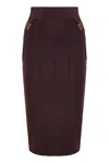 Elisabetta Franchi Gold-colored Buckle Accents Burgundy Midi Skirt In Brown