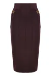 Elisabetta Franchi Gold-colored Buckle Accents Burgundy Midi Skirt In Purple
