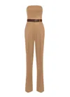 Elisabetta Franchi Stretch Suit With Belt And Criss Cross In Brown