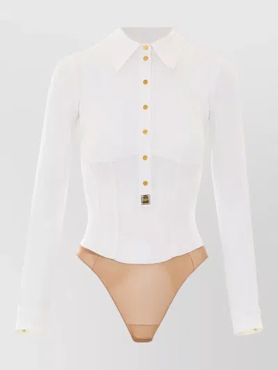 Elisabetta Franchi Stretch Viscose Body Shirt Button Cuffs In White