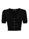 Elisabetta Franchi Rhinestone-logo Cropped Cardigan In Black
