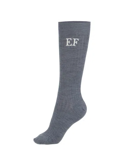 Elisabetta Franchi Stretch Wool Socks With Logo In Grey