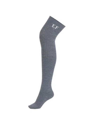 Elisabetta Franchi Stretch Wool Thigh-high Socks In Grey