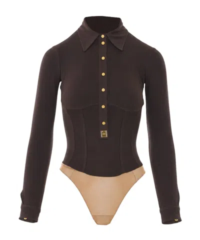 Elisabetta Franchi Stretchy Bodysuit In Brown