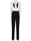Elisabetta Franchi Striking Jumpsuit With Double Collar And Logo Ribbon Waistband In Black