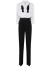 Elisabetta Franchi Striking Jumpsuit With Double Collar And Logo Ribbon Waistband In White