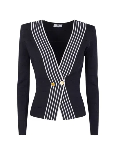 Elisabetta Franchi Stripe Button Sweater In Black