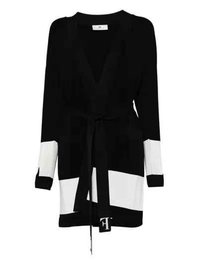 Elisabetta Franchi Stripe-panel Belted Cardigan In Black