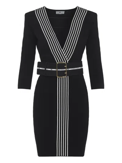 Elisabetta Franchi Chic Mini Knit Dress With Belt In Black