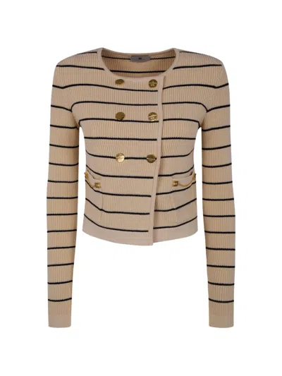 Elisabetta Franchi Striped Button-fastening Cardigan In Brown