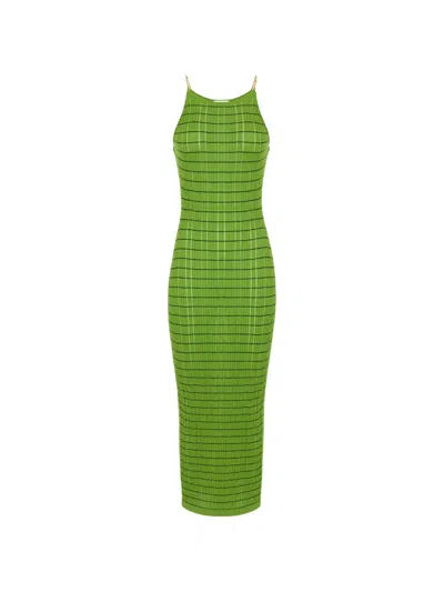 Elisabetta Franchi Striped Chain Knit Maxi Dress In Gray