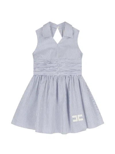 Elisabetta Franchi Kids' Striped Collar Dress In Blue