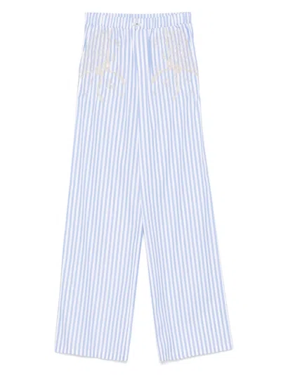 Elisabetta Franchi Striped Cotton Pants In Blue