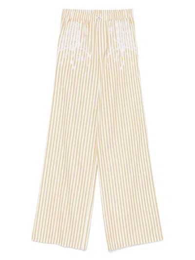 Elisabetta Franchi Striped Cotton Pants In Neutral