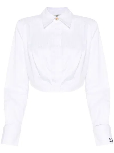 Elisabetta Franchi Striped Cropped Shirt In White