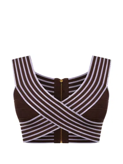 Elisabetta Franchi Striped Crossover Tank Top In Brown