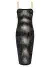 Elisabetta Franchi Striped-pattern Chain-strap Midi Dress In Black