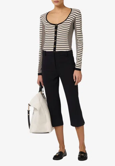 Elisabetta Franchi Striped Fitted Cardigan In Monochrome