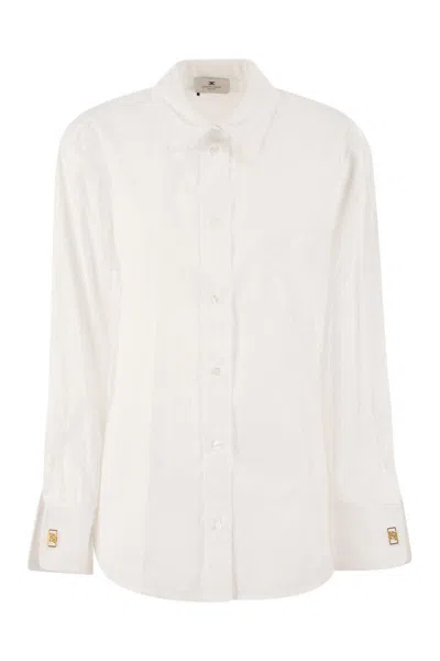Elisabetta Franchi Striped Jacquard Poplin Shirt With Cufflinks In White