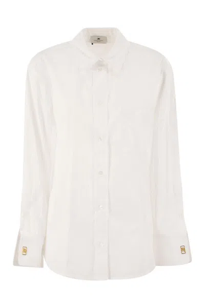 Elisabetta Franchi Logo-embroidered Crepe Shirt In White