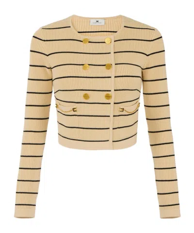 Elisabetta Franchi Striped Knit Cardigan In Neutral