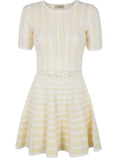 Elisabetta Franchi Striped Knitted Dress In Yellow