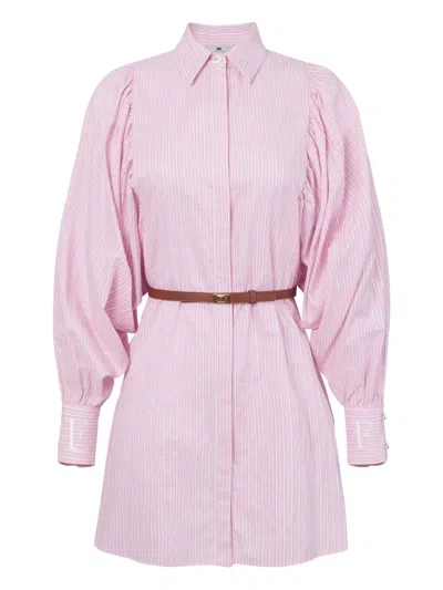 Elisabetta Franchi Striped Long-sleeved Shirt Mini Day Dress In Pink
