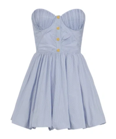 Elisabetta Franchi Striped Nylon Taffeta Mini Dress In Blue