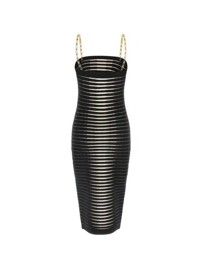 Elisabetta Franchi Striped-pattern Chain-strap Midi Dress In Black