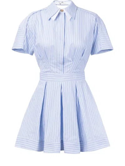 Elisabetta Franchi Striped Poplin Mini Dress In Blue