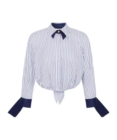 ELISABETTA FRANCHI ELISABETTA FRANCHI KNOTTED STRIPED POPLIN SHIRT