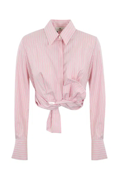 Elisabetta Franchi Striped Poplin Shirt With Bow In Pink