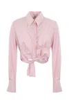 Elisabetta Franchi Striped Poplin Shirt With Bow In Quarzo/bianco