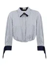 Elisabetta Franchi Oltremare Striped Cropped Shirt In White