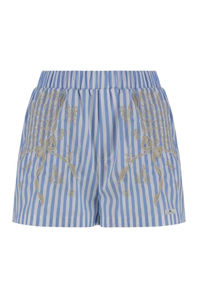 Elisabetta Franchi Striped Poplin Shorts In Blue