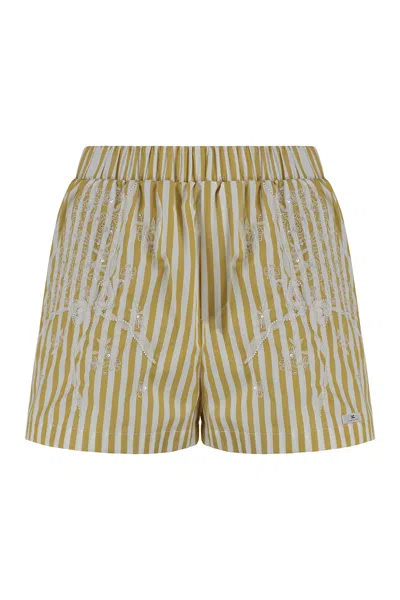 Elisabetta Franchi Striped Poplin Shorts In Neutral