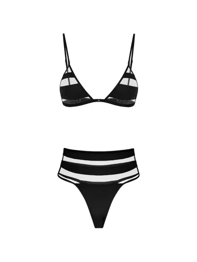 Elisabetta Franchi Striped Sheer Bikini In Black