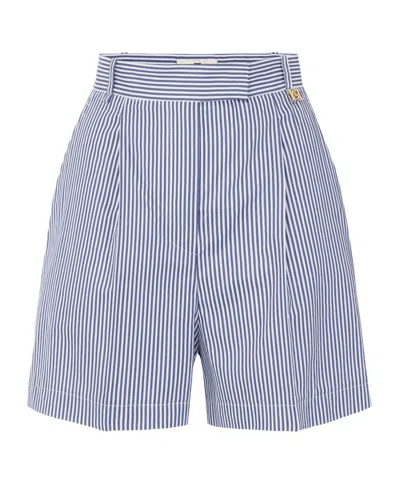 Elisabetta Franchi Striped Stretch Cotton Shorts In Blue