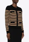 Elisabetta Franchi Striped Wool Cardigan In Black