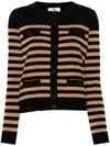 Elisabetta Franchi Striped Wool Cardigan In Nero/camel