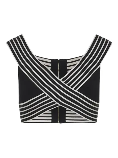 Elisabetta Franchi Striped Zip-fastening Top In Black