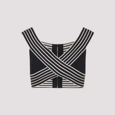 Elisabetta Franchi Striped Zip-fastening Top In Black