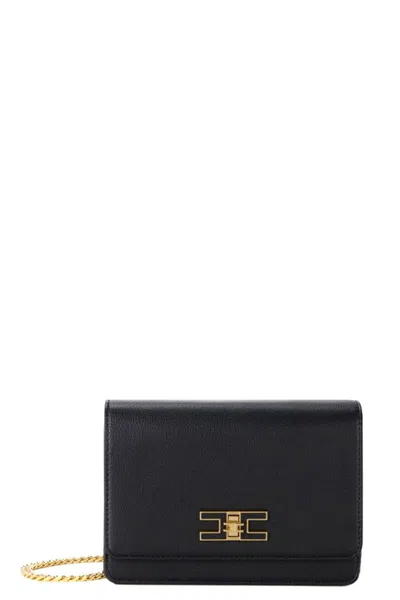 ELISABETTA FRANCHI ELISABETTA FRANCHI STRUCTURED BLACK HANDBAG WITH GOLD-TONE LOGO CLASP