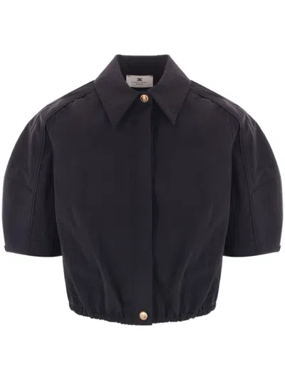 Elisabetta Franchi Collared Cropped Shirt Structured Shoulders In Black