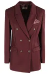 Elisabetta Franchi Structured Double-breasted Blazer With Peaked Lapel In Burgundy